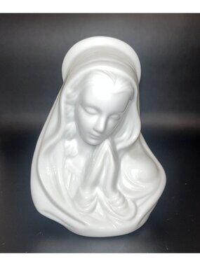 White Fine Bone China Virgin Mary Figurine Tealight Candle Holder Vintage Taiwan